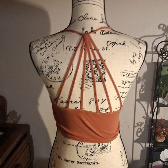 American Eagle Outfitters Strappy Rust Orange Halter Crop Top Medium - Picture 1 of 10